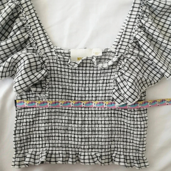 Anthropologie Maeve Gingham Plaid Smocked Ruffle Crop Blouse Flutter Sleeve XS - Picture 13 of 15
